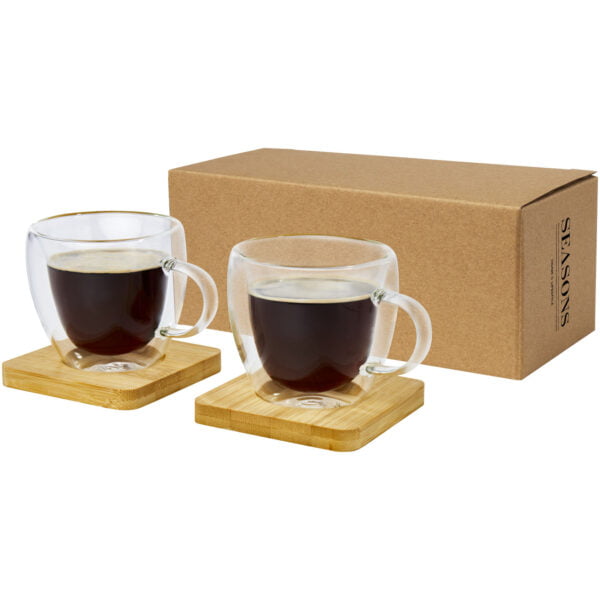 Manti 2 Piece 100 ml Double Wall Glass Cup With Bamboo Coaster