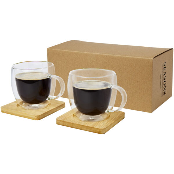 Manti 2 Piece 250 ml Double Wall Glass Cup With Bamboo Coaster