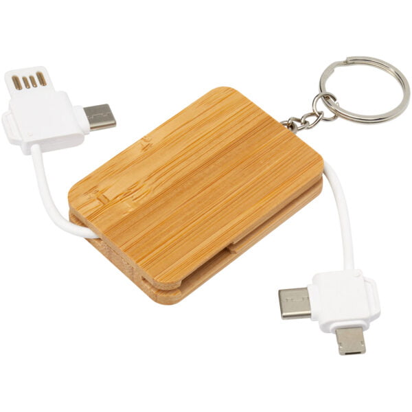 Reel 6 In 1 Retractable Bamboo Key Ring Charging Cable