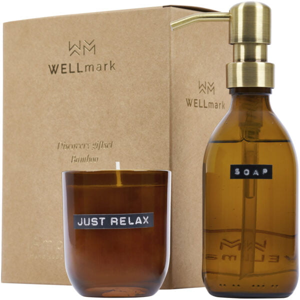 Wellmark Discovery 200 ml Hand Soap Dispenser And 150 G Scented Candle Set Bamboo Fragrance