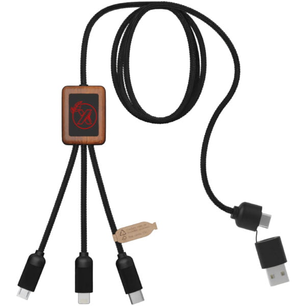 SCX.design C38 5 In 1 Rpet Light Up Logo Charging Cable With Squared Wooden Casing