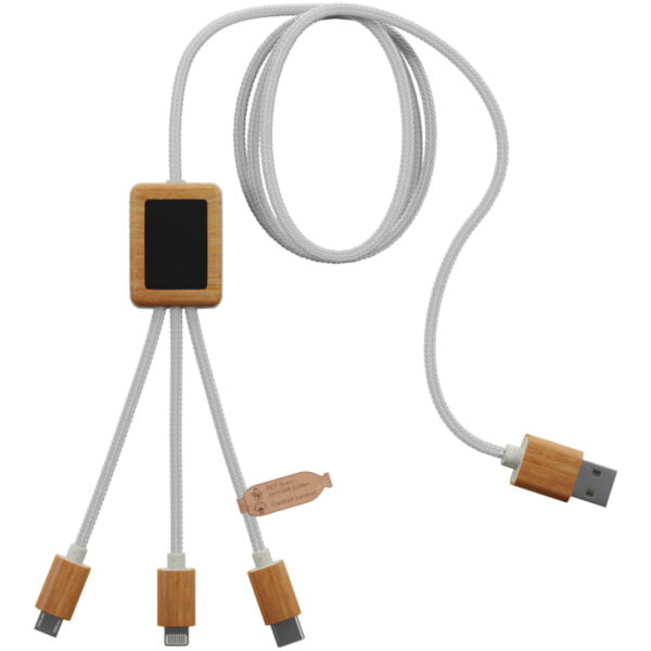 SCX.design C39 3 In 1 Rpet Light Up Logo Charging Cable With Squared Bamboo Casing